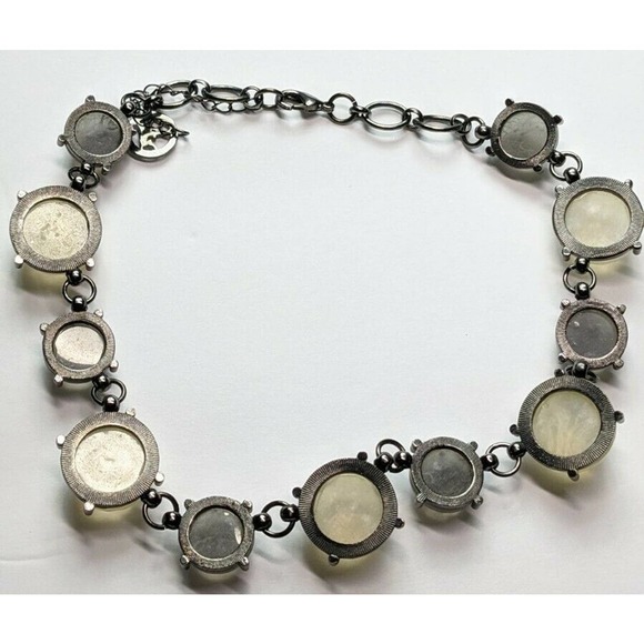 Trifari Gunmetal Gray Cabachon Faux Stone Statement Necklace - Picture 5 of 8